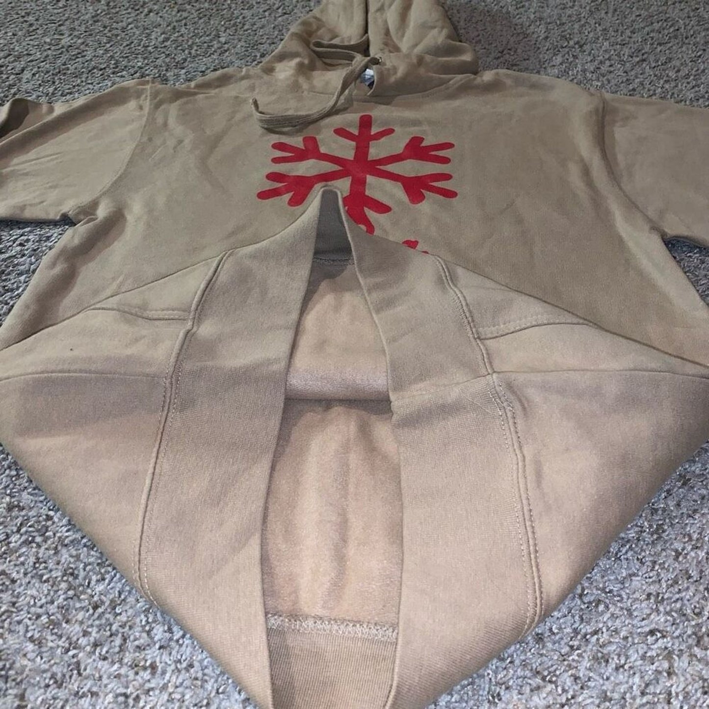 Women’s Tan Super Soft Comfortable Hoodie Red Graphic Print Size Small