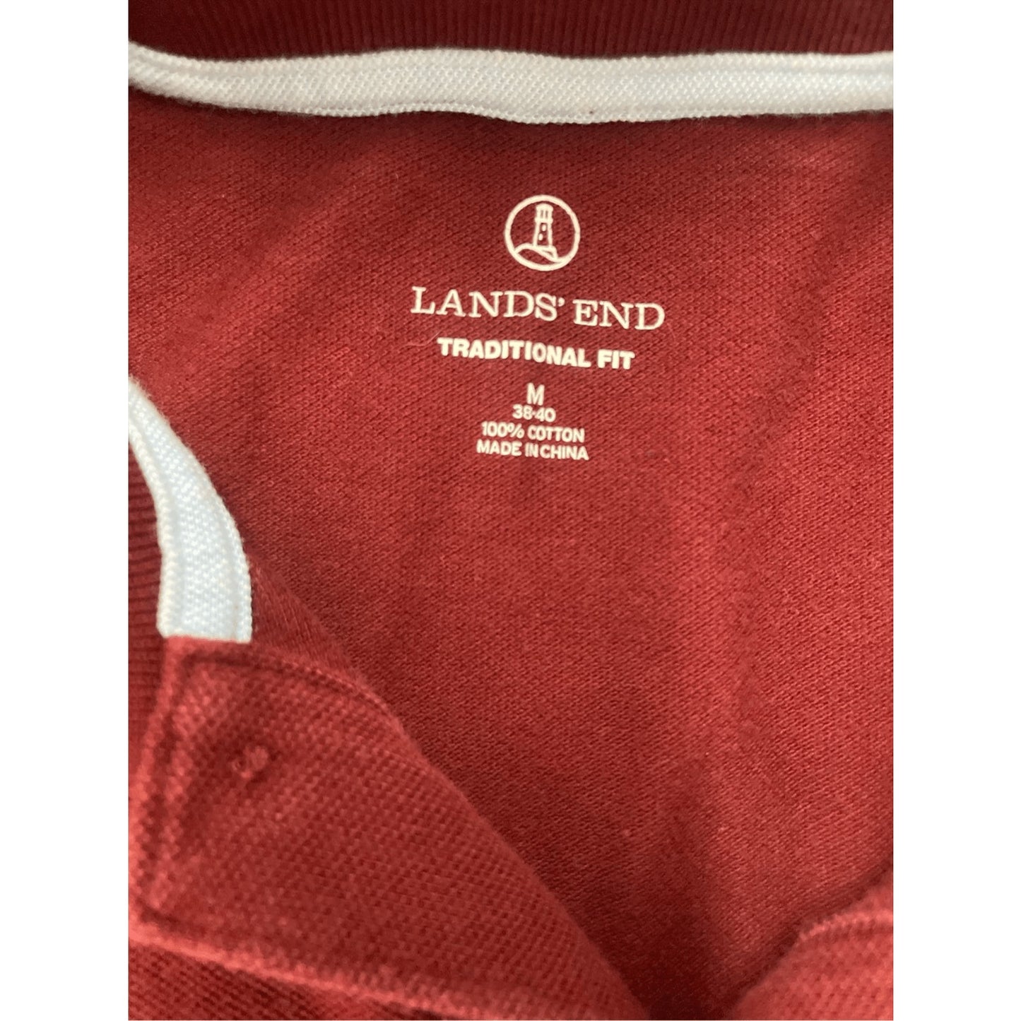 Lands End Mens Cotton Red Polo Shirt Size M