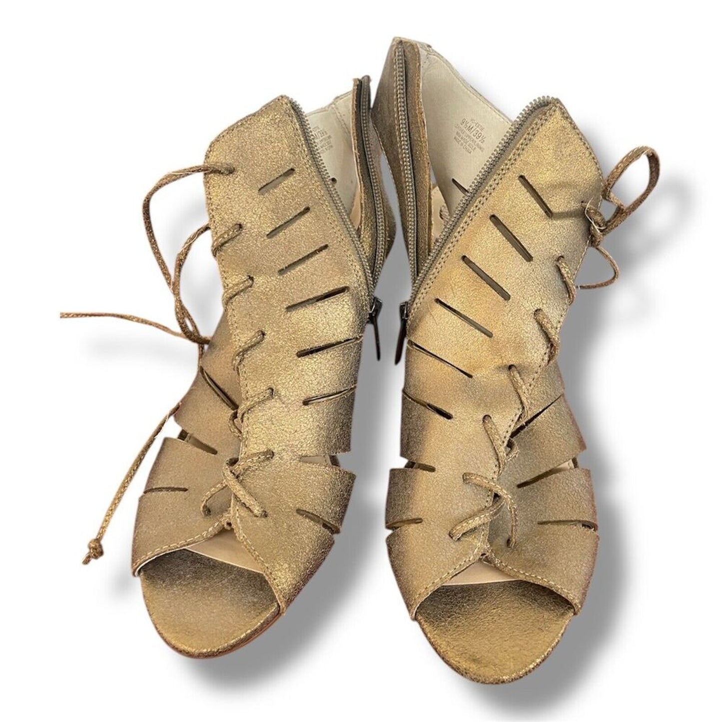 Vince Camuto Briaz Gladiator Caged Sandal Women's 9.5 Gold Brown Suede Block Hee