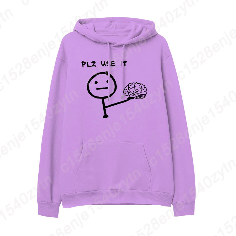 Brain Please Use It Graphic Hoodie - Men's Casual Pullover, Long Sleeve Sportswear Top