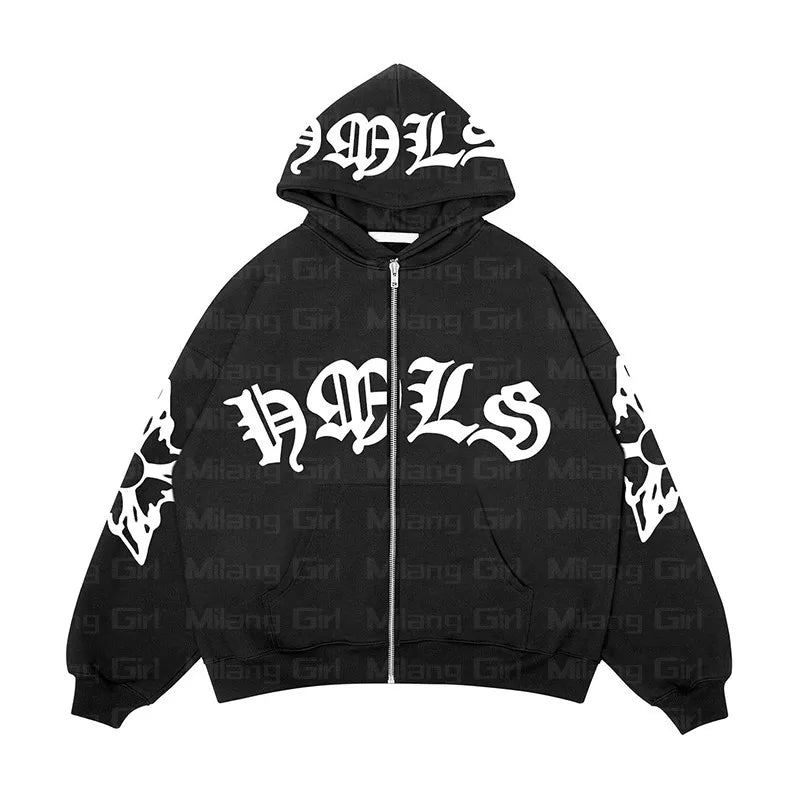 Zip Hoodie for Women - Snowflake Goth Punk Oversized Pullover Sweatshirt, Y2K Jacket