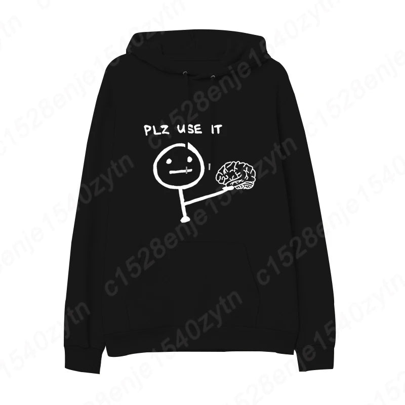 Brain Please Use It Graphic Hoodie - Men's Casual Pullover, Long Sleeve Sportswear Top