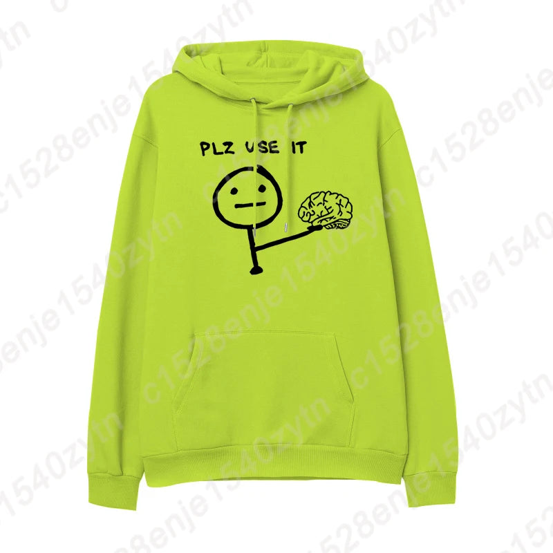 Brain Please Use It Graphic Hoodie - Men's Casual Pullover, Long Sleeve Sportswear Top