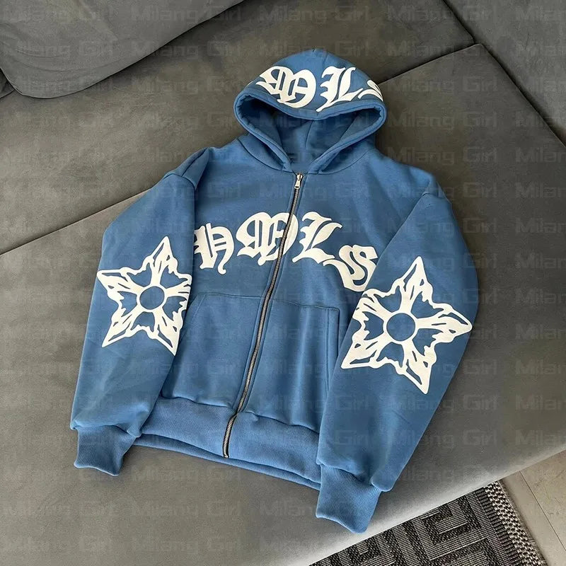 Zip Hoodie for Women - Snowflake Goth Punk Oversized Pullover Sweatshirt, Y2K Jacket