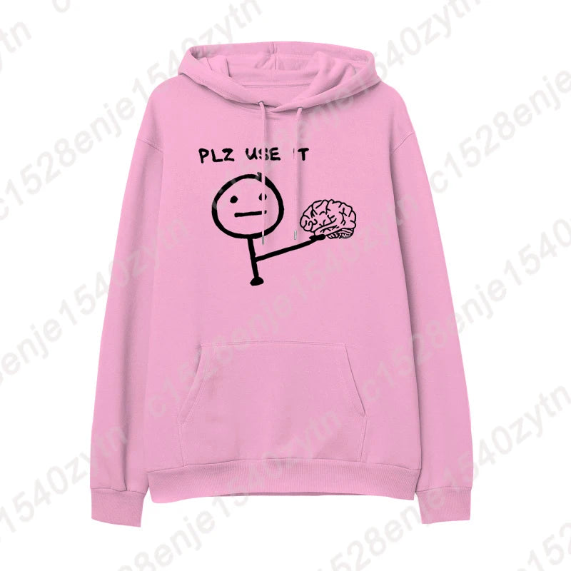 Brain Please Use It Graphic Hoodie - Men's Casual Pullover, Long Sleeve Sportswear Top