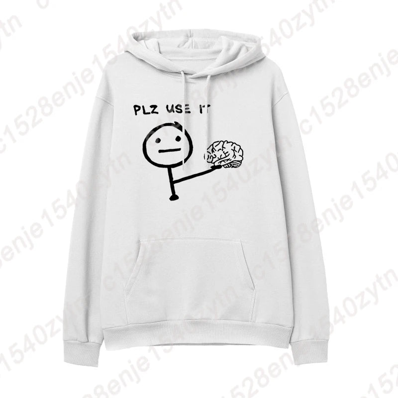 Brain Please Use It Graphic Hoodie - Men's Casual Pullover, Long Sleeve Sportswear Top