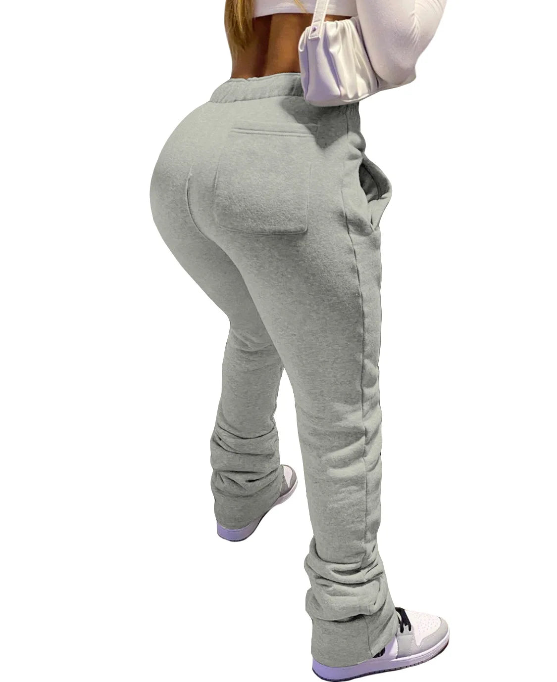 Stacked Sweatpants for Women - Mid Waist Thick Fleece Joggers, Long Trousers, Size XS-3XL