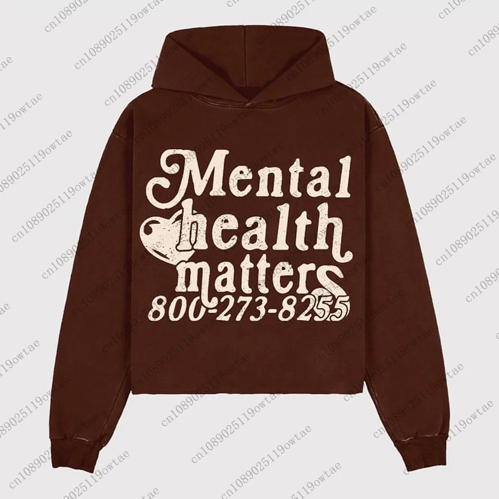 Men's Mental Health Oversized Graphic Hoodie - Trendy Streetwear