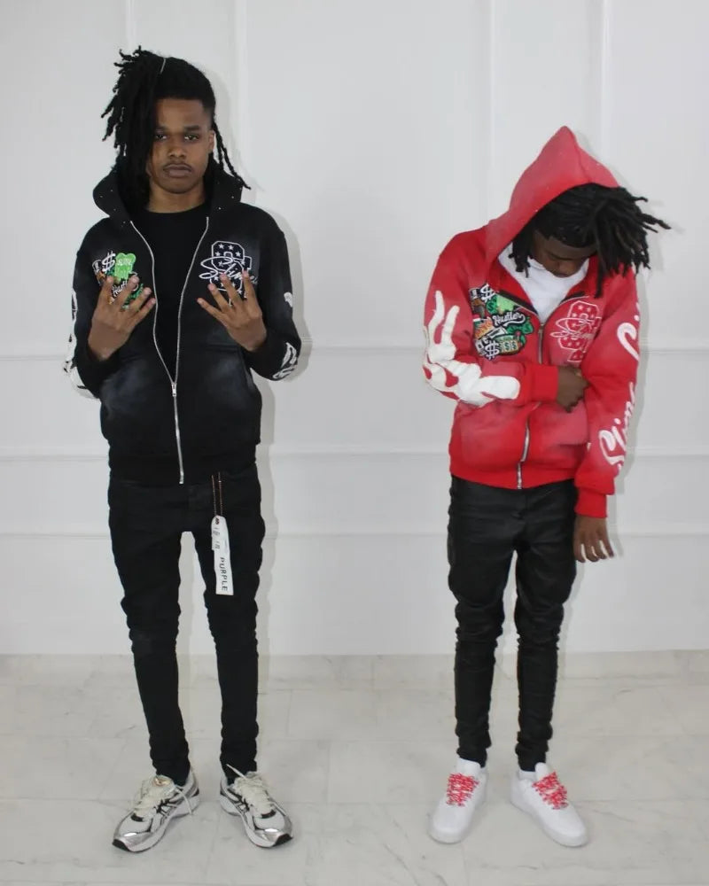 Slime Life Oversized Hoodie - Y2K Gothic Retro Zipper Sweatshirt with Flame Embroidery