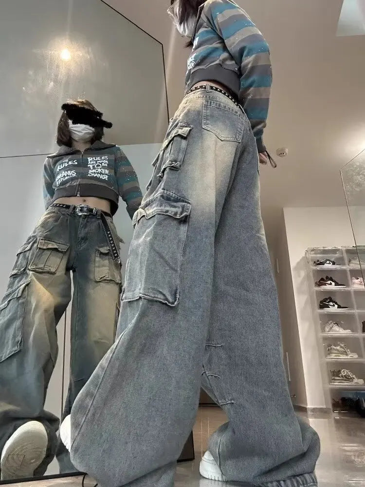 Women's Multi-Pocket Streetwear Cargo Pants - Oversized Y2K Baggy Jeans