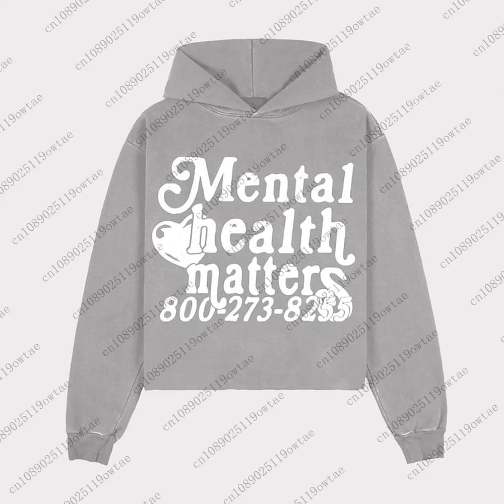 Men's Mental Health Oversized Graphic Hoodie - Trendy Streetwear