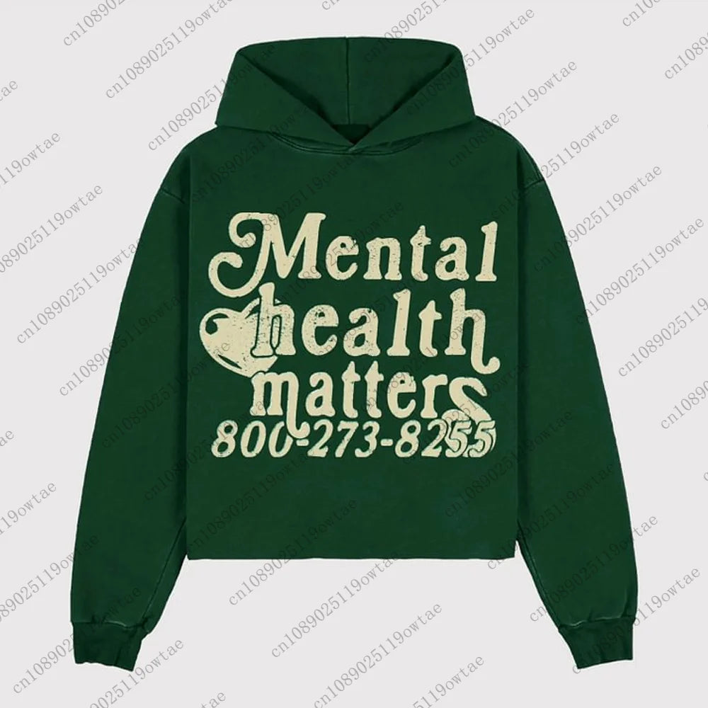 Men's Mental Health Oversized Graphic Hoodie - Trendy Streetwear