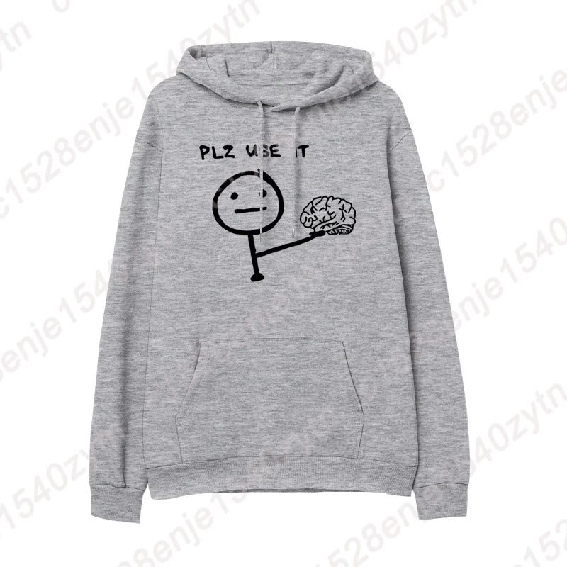 Brain Please Use It Graphic Hoodie - Men's Casual Pullover, Long Sleeve Sportswear Top