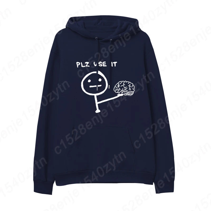 Brain Please Use It Graphic Hoodie - Men's Casual Pullover, Long Sleeve Sportswear Top
