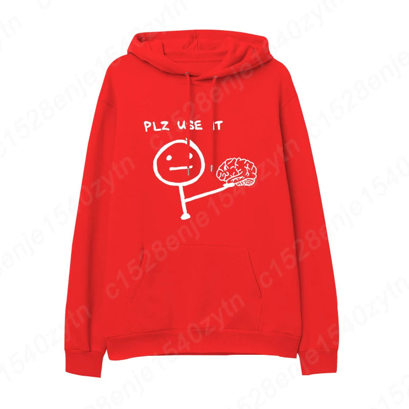 Brain Please Use It Graphic Hoodie - Men's Casual Pullover, Long Sleeve Sportswear Top