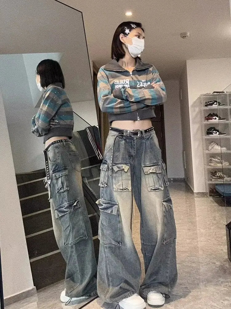 Women's Multi-Pocket Streetwear Cargo Pants - Oversized Y2K Baggy Jeans