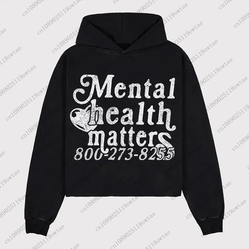 Men's Mental Health Oversized Graphic Hoodie - Trendy Streetwear