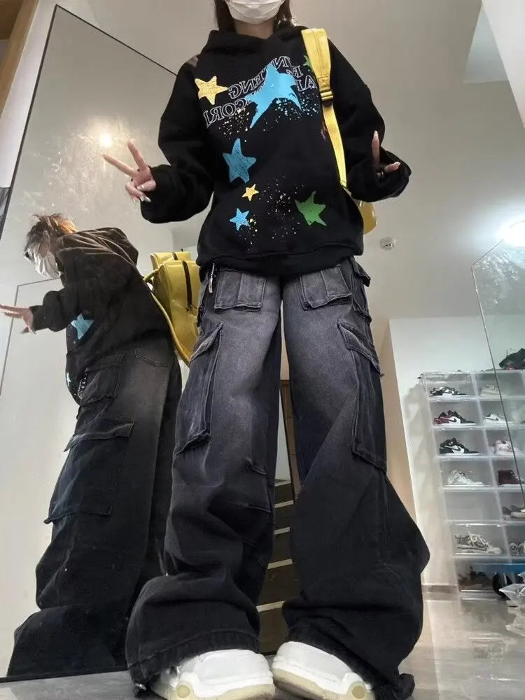 Women's Multi-Pocket Streetwear Cargo Pants - Oversized Y2K Baggy Jeans