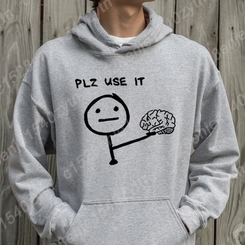 Brain Please Use It Graphic Hoodie - Men's Casual Pullover, Long Sleeve Sportswear Top