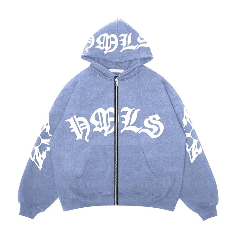 Zip Hoodie for Women - Snowflake Goth Punk Oversized Pullover Sweatshirt, Y2K Jacket