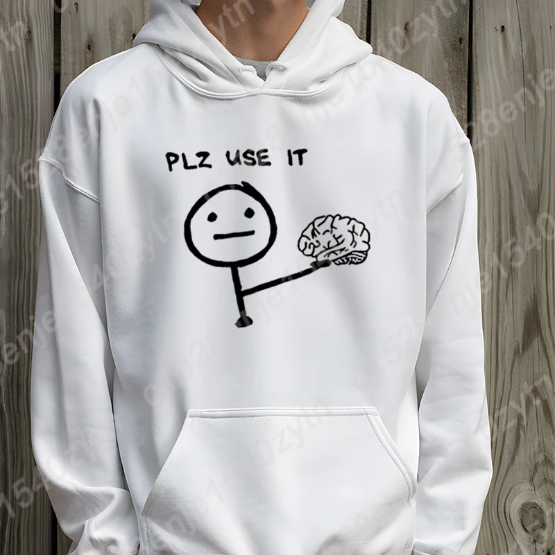 Brain Please Use It Graphic Hoodie - Men's Casual Pullover, Long Sleeve Sportswear Top