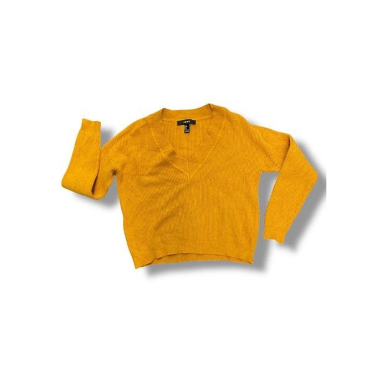 Women’s Forever21 Yellow Ribbed V-neck Sweater Blouse Size Small