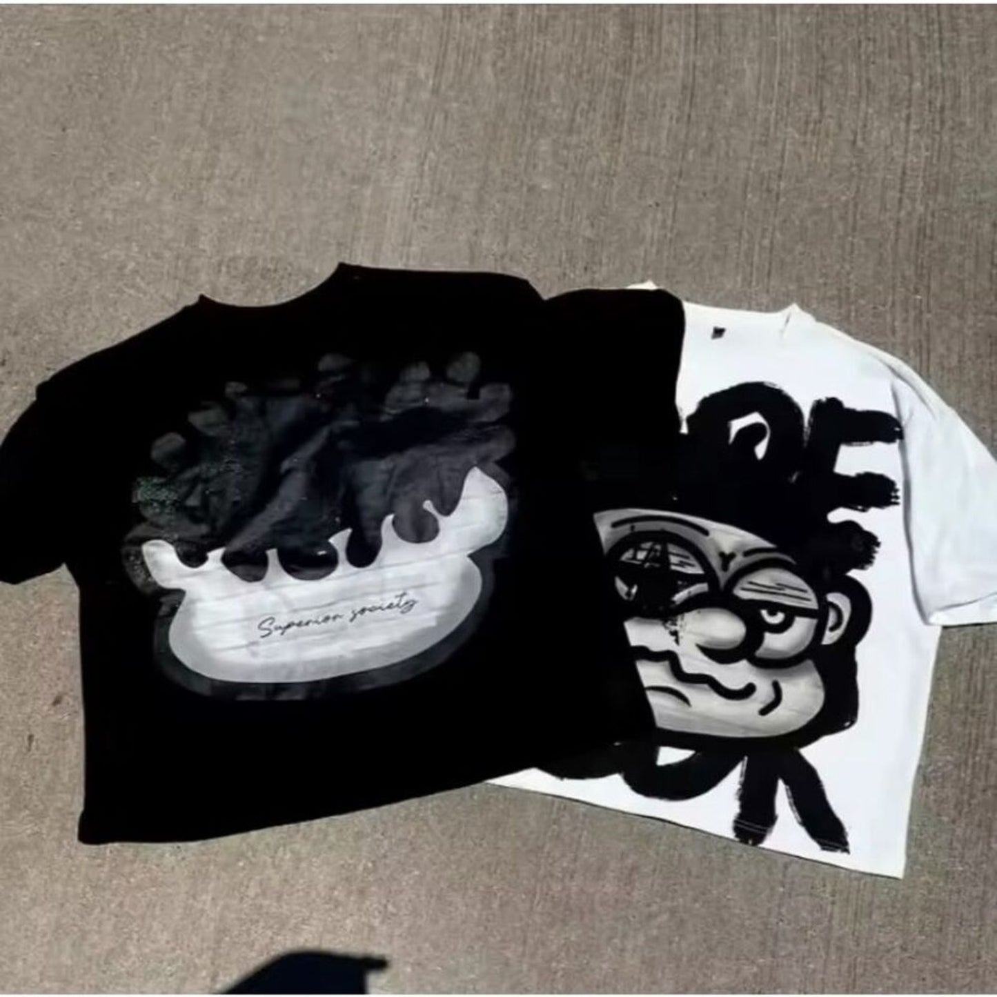 2pack Hip Hop Designer TShirt Crop Oversized size XL Black White