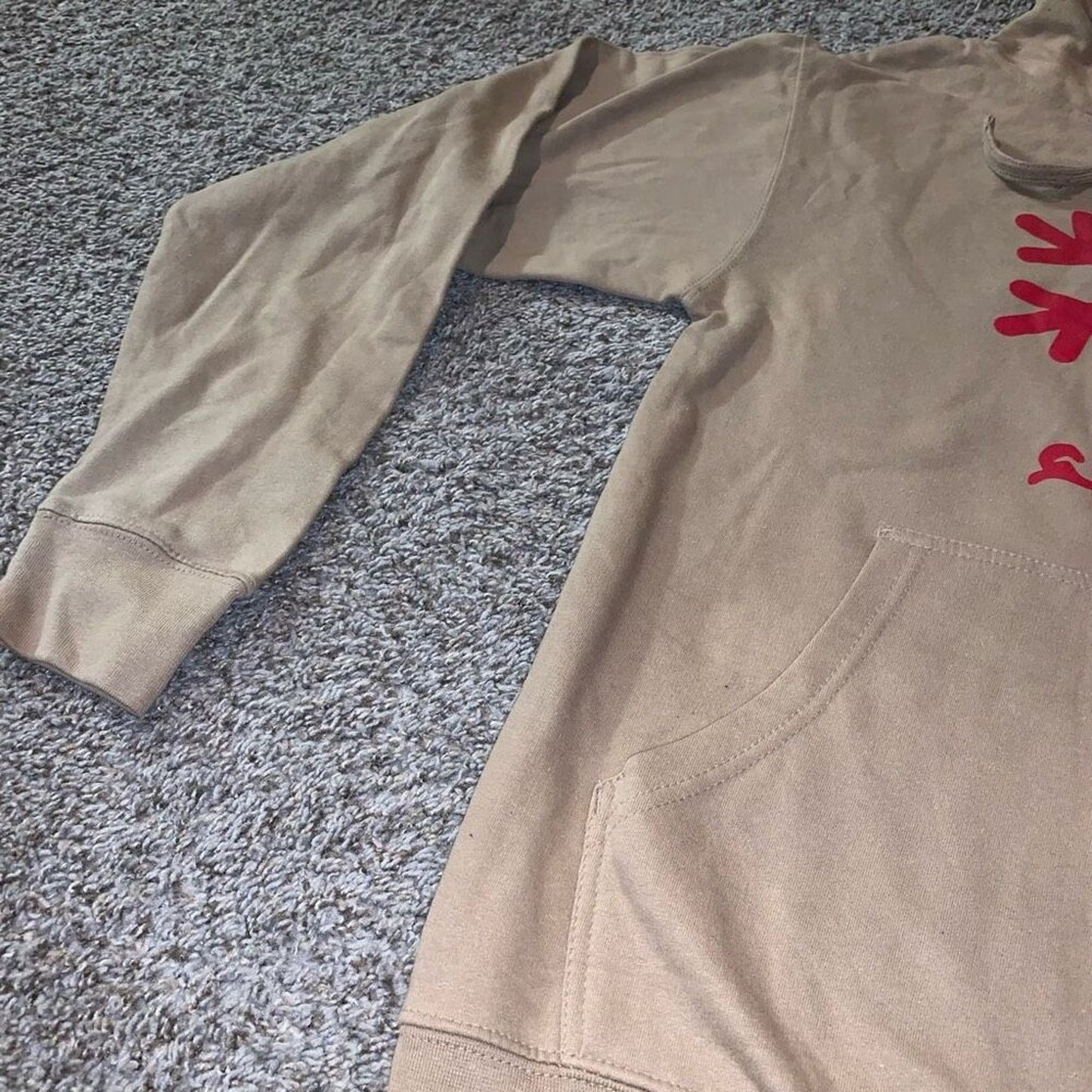 Women’s Tan Super Soft Comfortable Hoodie Red Graphic Print Size Small