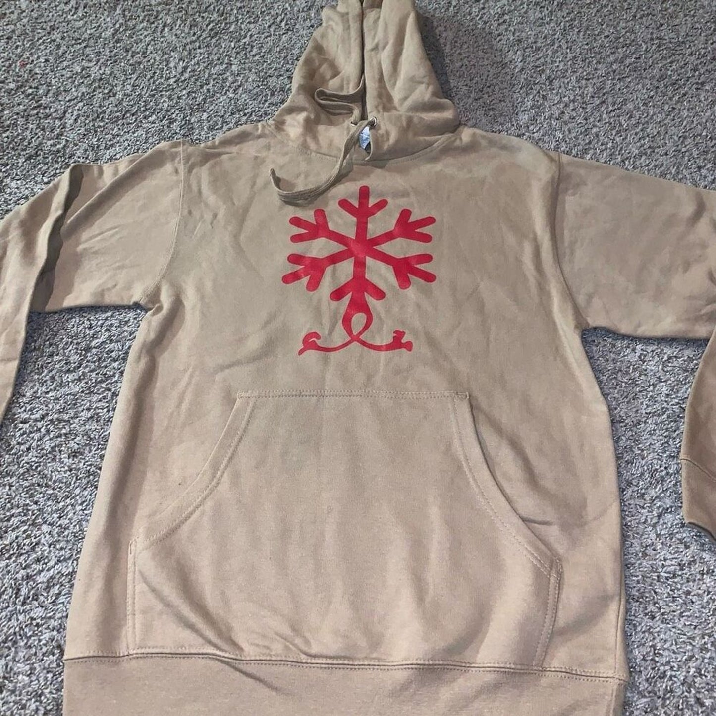 Women’s Tan Super Soft Comfortable Hoodie Red Graphic Print Size Small