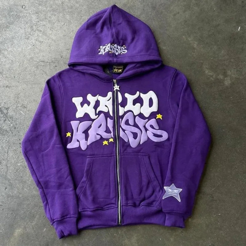 Harajuku Oversized Hoodie – Colorful Letter Print Y2K Hip-Hop Zipper Sweatshirt for Men & Women