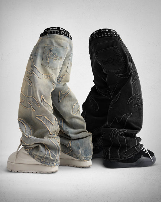 Y2K Streetwear Retro Baggy Jeans - Embroidery Patchwork High Waist Denim Pants