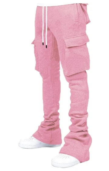 Cargo Stacked Pants - Fleece Flare Sweatpants for Men, Hip-Hop Streetwear