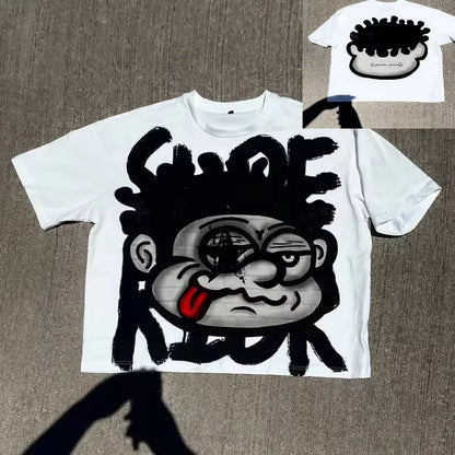 Y2K Gothic Graffiti T-Shirt – Retro Harajuku Punk Cotton Streetwear Crop Oversized Tee