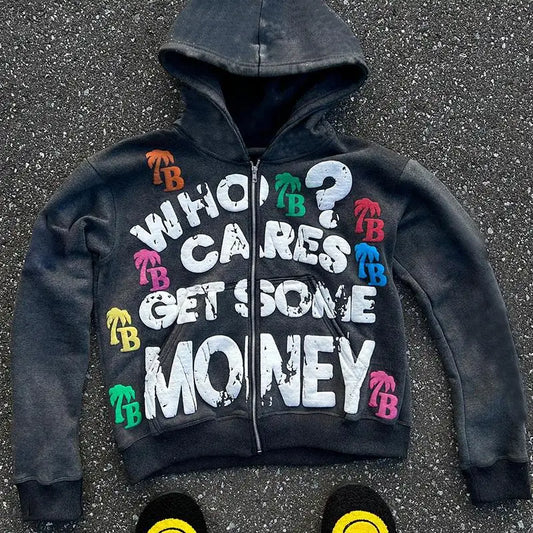 Vintage Punk Gothic Hoodie – Hip-Hop Graphic Retro Streetwear Zip-Up Jacket EMO Unisex Fashion