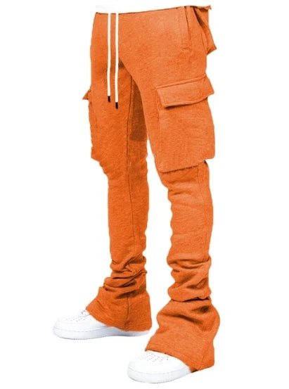 Cargo Stacked Pants - Fleece Flare Sweatpants for Men, Hip-Hop Streetwear