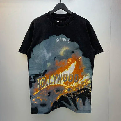 American Style Hip Hop 'GOD SPEED' Graphic T-Shirt - High Street Black Short Sleeve Top for Men