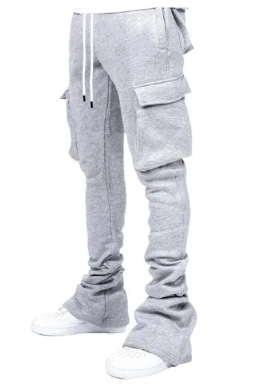 Cargo Stacked Pants - Fleece Flare Sweatpants for Men, Hip-Hop Streetwear