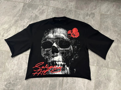 Y2K Gothic Skull Graphic T-Shirt - Oversized Cotton Short Sleeve Tee for Men & Women