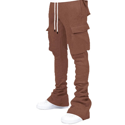 Cargo Stacked Pants - Fleece Flare Sweatpants for Men, Hip-Hop Streetwear