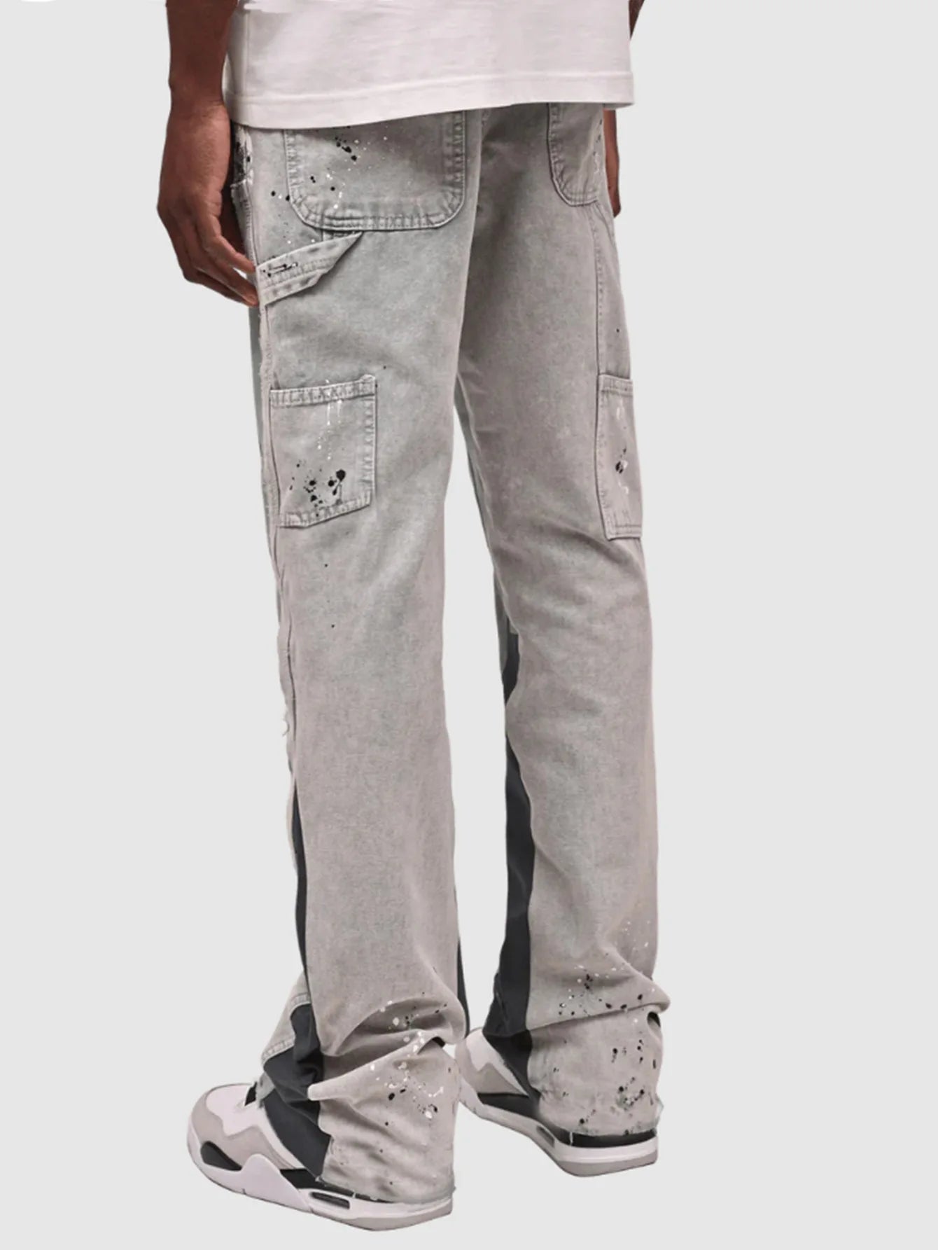 Mens Elastic Patchwork Layered Denim Flared Jeans (S-XXL)
