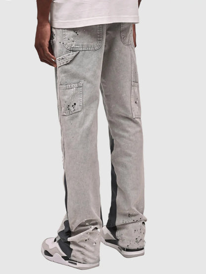 Mens Elastic Patchwork Layered Denim Flared Jeans (S-XXL)