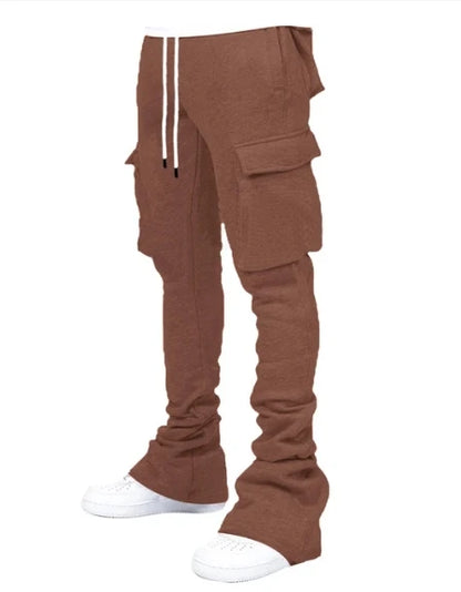 Cargo Stacked Pants - Fleece Flare Sweatpants for Men, Hip-Hop Streetwear
