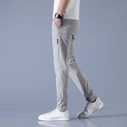 Ice Silk Men's Pants - Perfect Fit Black Gray Thin Elastic Breathable Straight Leg Athletic