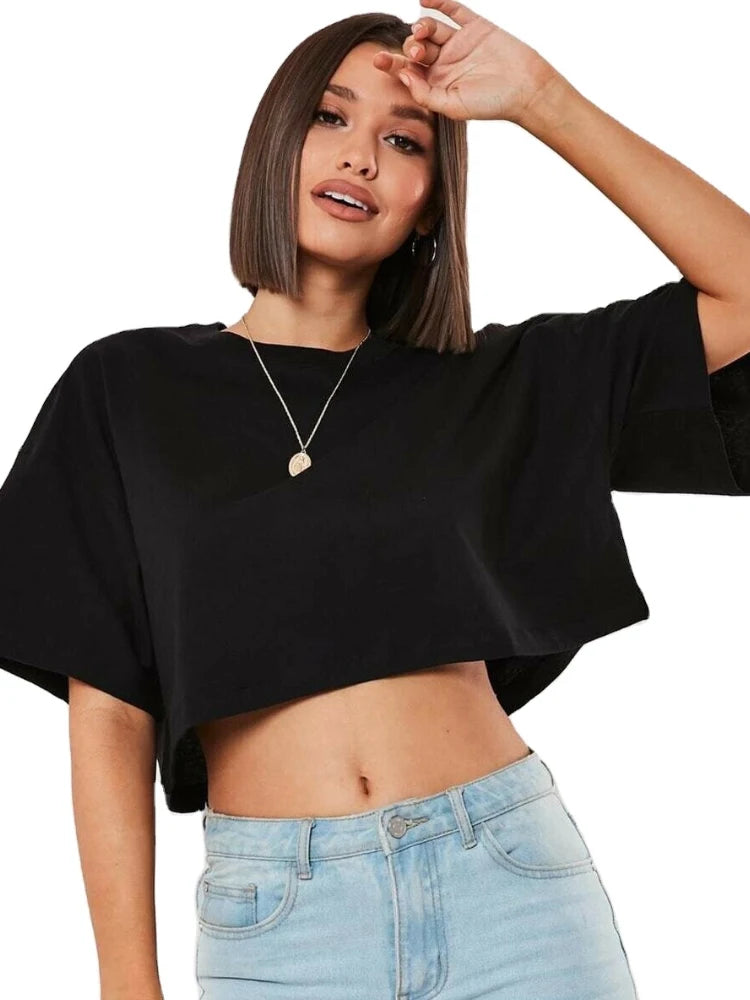 Women's Cotton Short Sleeve Crop Top - Yoga, Dance, Running, and Gym Workout Fitness Shirt