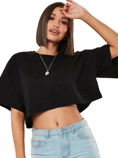 Women's Cotton Short Sleeve Crop Top - Yoga, Dance, Running, and Gym Workout Fitness Shirt