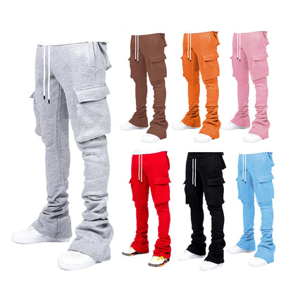 Cargo Stacked Pants - Fleece Flare Sweatpants for Men, Hip-Hop Streetwear