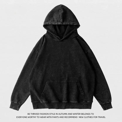 400GSM Acid Wash Vintage Black Oversized Hoodie - Heavyweight Style