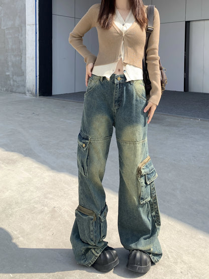 Women's Cargo Jeans - American Street Style Baggy Wide-Leg Pants