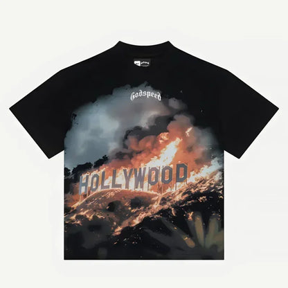 American Style Hip Hop 'GOD SPEED' Graphic T-Shirt - High Street Black Short Sleeve Top for Men
