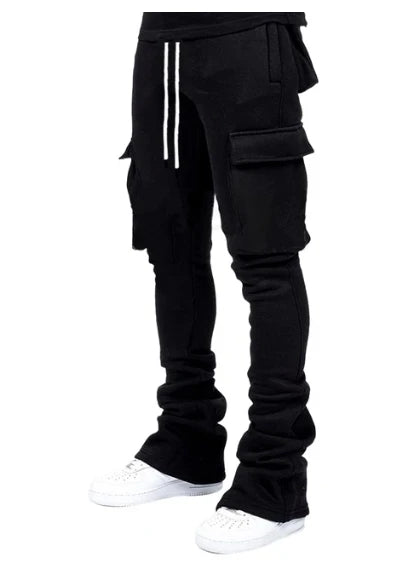 Cargo Stacked Pants - Fleece Flare Sweatpants for Men, Hip-Hop Streetwear
